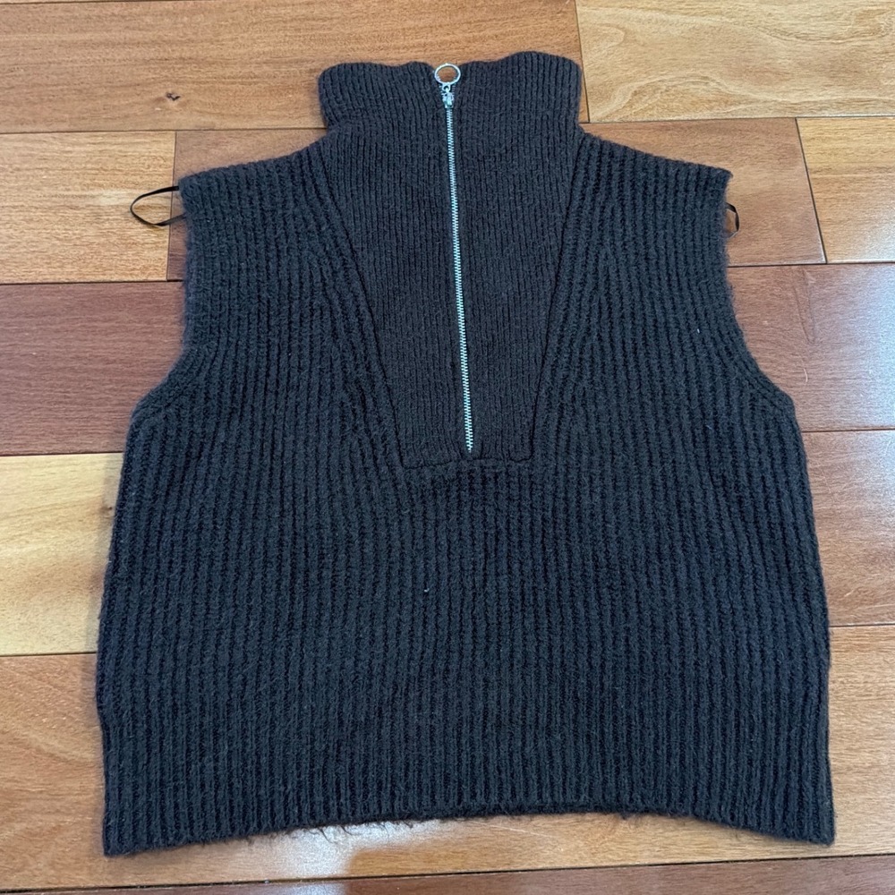 Kaisley Quarter‎ Zip Ribbed Sweater Vest Womens Brown Sleeveless Knit Top XS